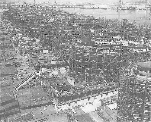 Liberty ships under construction