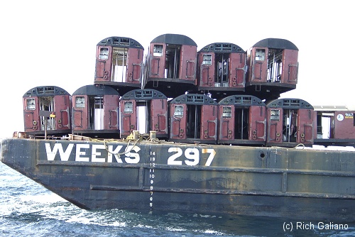 Redbird Subway Cars Reef - Loaded on Barge