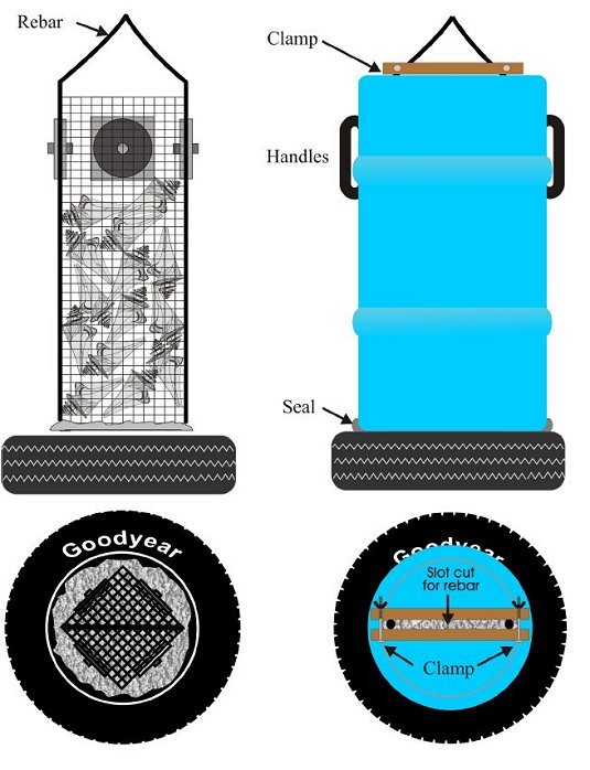 Divers encapsulated the experimental reef habitat units inside a plastic drum, trapping most marine life inside