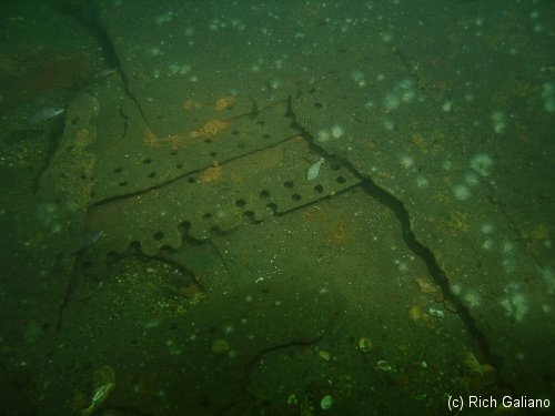 Empty rivet holes on fallen hull plates on the Mohawk